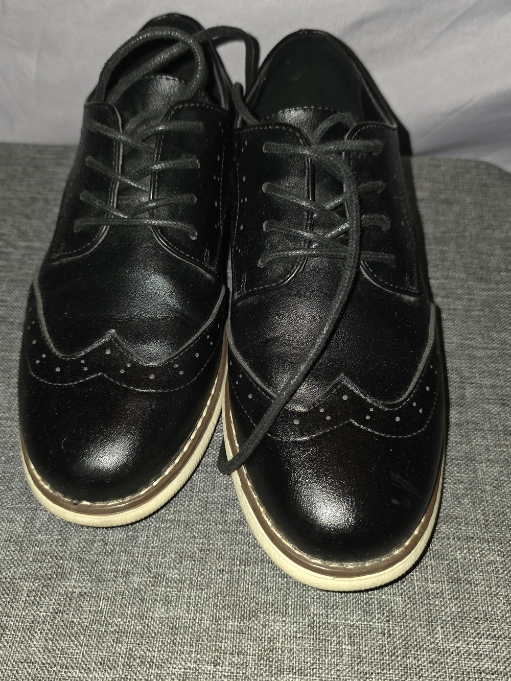 Youth Black Dress Wingtip Oxfords with Cream Contrast Sole
